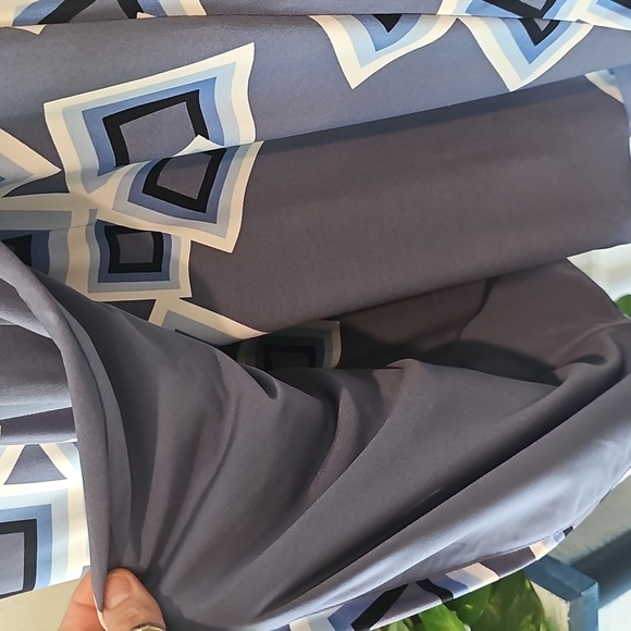 Geometric Blue and White Wrap Women's Dress - Picture 2 of 4